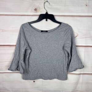 Lovfee Top Womens M Gray Boat Neck T-Shirt Flare Sleeve Solid Knit Pullover